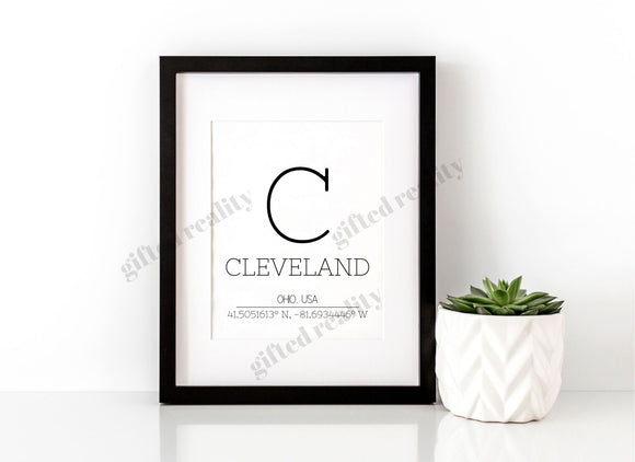 Cleveland, Ohio Wall Art with Coordinates[INSTANT DOWNLOAD]