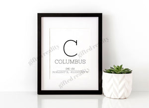 Columbus, Ohio Wall Art with Coordinates[INSTANT DOWNLOAD]